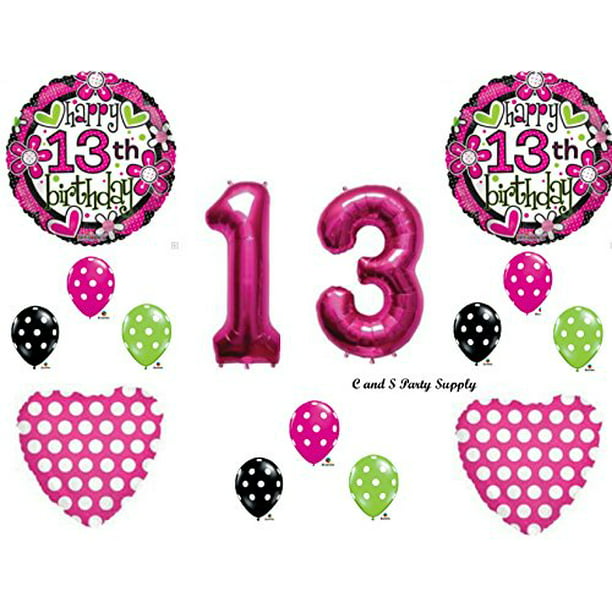 Pink Official Teenager Balloons Boxes Party Decorations Set of 4 Pcs Boxes 13th Birthday Theme Thirteen Years Old Party Supplies